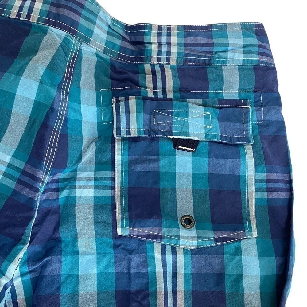 J. CREW Board Shorts Size 33 Mens Swimwear Blue Plaid Swim Trunks